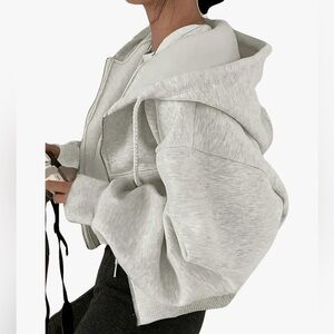 Women's Plus Size Zip Up Oversized Long Sleeve Crop Hoodie